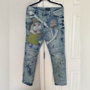 Custom Southpole Rick and Morty Painted Light Wash Jeans